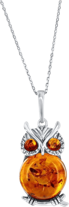 Sterling Silver, Amber Owl Pendant