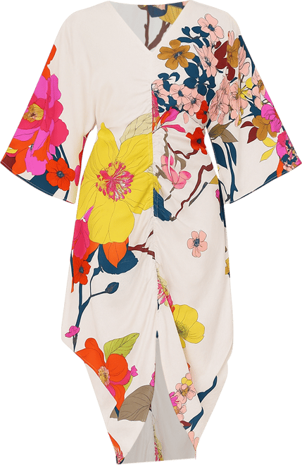 Women's Plus Size Printed Cinch Waist Kaftan Dress