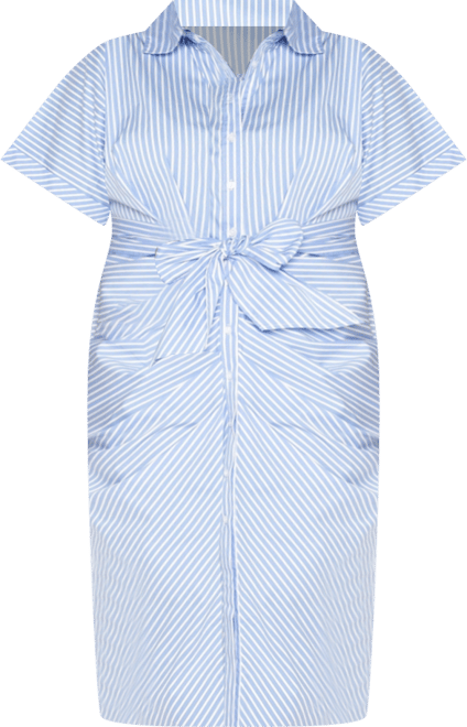 Women's Plus Size Tie Waist Stripe Shirt Dress