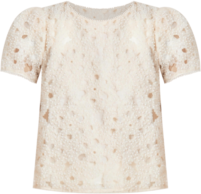 Women's Pearl and Tulle Textured Top