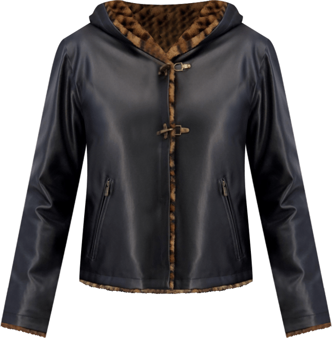 Women's Faux Fur Lined, Fireman Toggled Pu Jacket