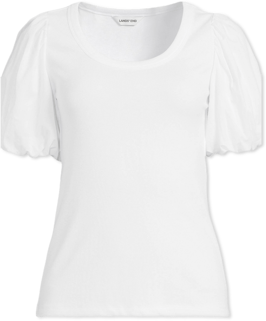 Women's Drapey Rib Puff Sleeve Scoop Neck Top