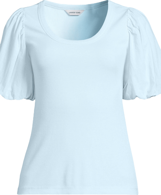 Women's Drapey Rib Puff Sleeve Scoop Neck Top