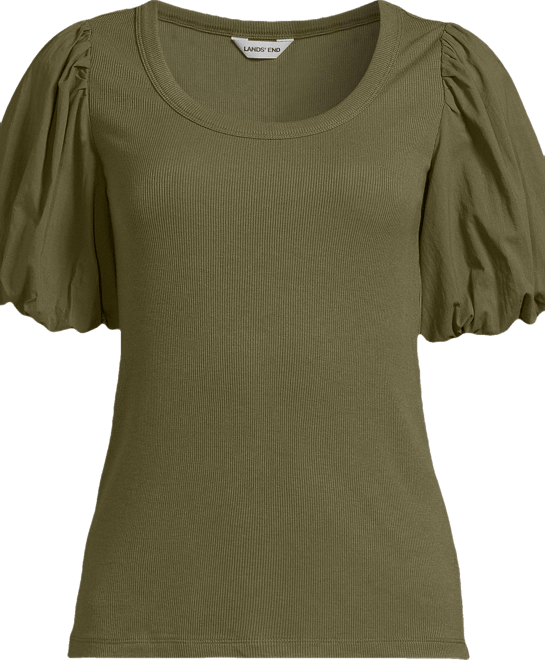 Women's Drapey Rib Puff Sleeve Scoop Neck Top