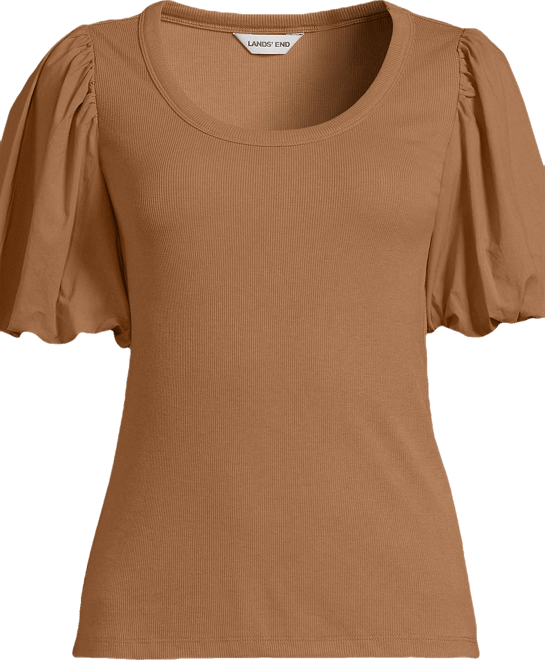 Women's Drapey Rib Puff Sleeve Scoop Neck Top