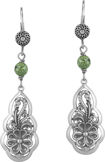 Sterling Silver Serpentine Flower Gemstone Bead Lever Back Earrings