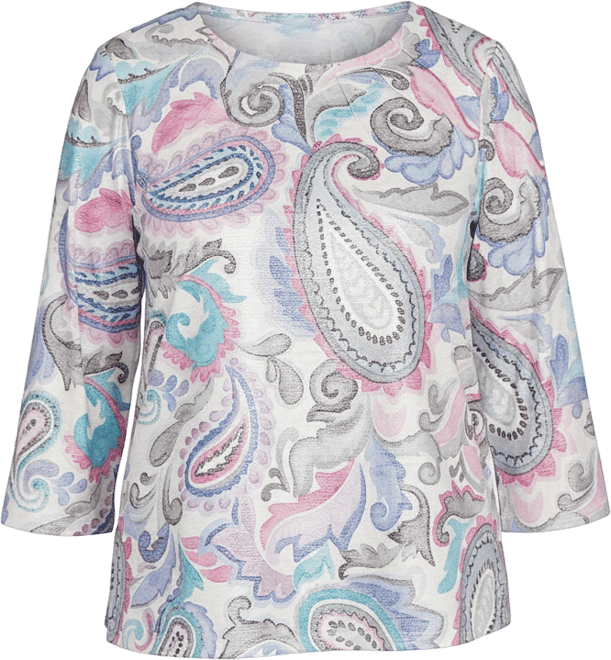 Petite Casual Vibe Pleated Paisley Crew Neck Top