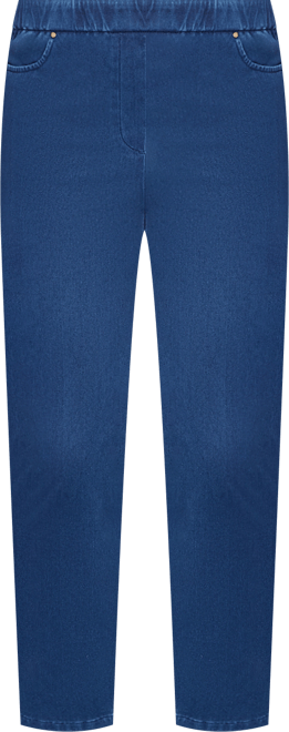 Petite Sunset Canyon Denim Knit Medium Length Split Hem Jeans