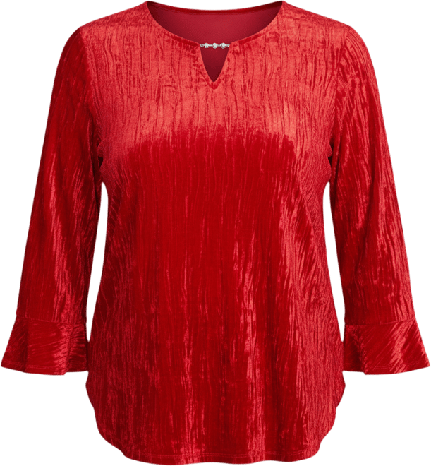 Women's Jet Setter Crushed Velvet Henley Tie Sleeve Top