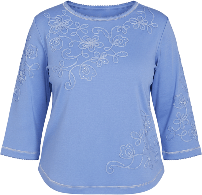 Women's Casual Vibe Asymmetrical Floral Embroidered Detail Top