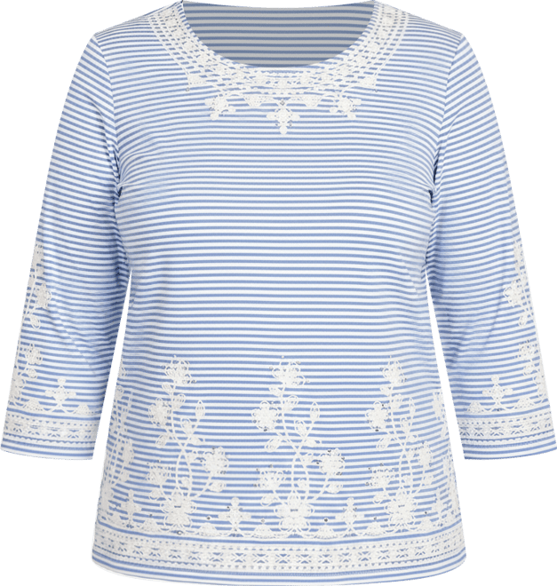 Women's Casual Vibe Embellished Striped Crew Neck Top