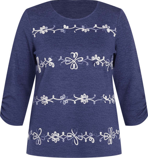 Women's Lake Champlain Embroidered Scroll Ruched Sleeve Top