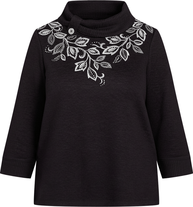 Women's Lake Champlain Leaf Embroidered Rib Neck Top
