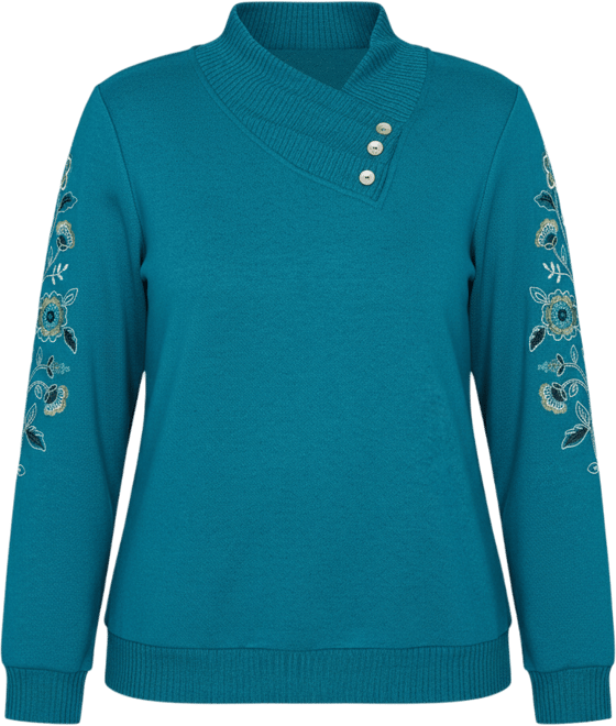 Women's Lake Champlain Embroidered Sleeve Button Detail Top