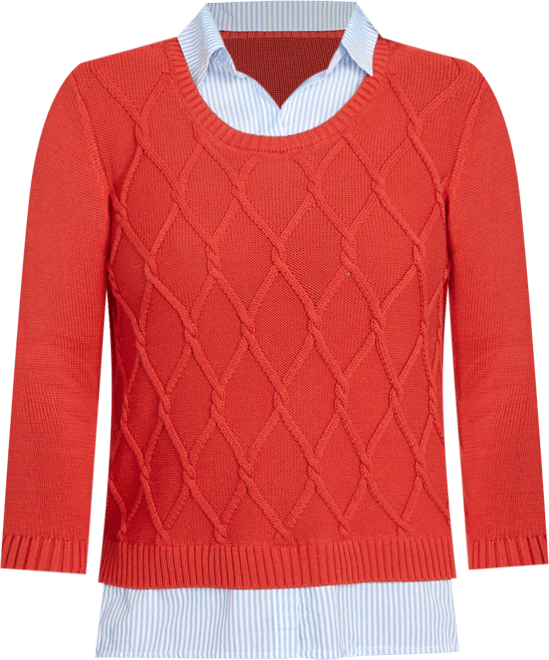 Women's Sunset Canyon Stitched Cable Stripe Woven Trim Sweater