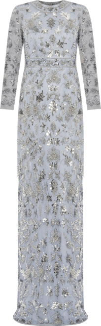 Women's High Neck Long Sleeve Embellished Column Gown