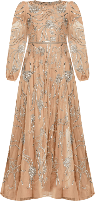 Women's Embellished High Neck Puff Sleeve Gown