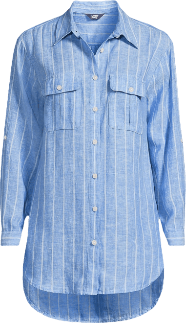 Women's Linen Roll Sleeve Relaxed Tunic Top