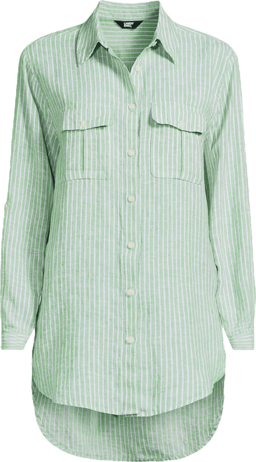 Women's Linen Roll Sleeve Relaxed Tunic Top