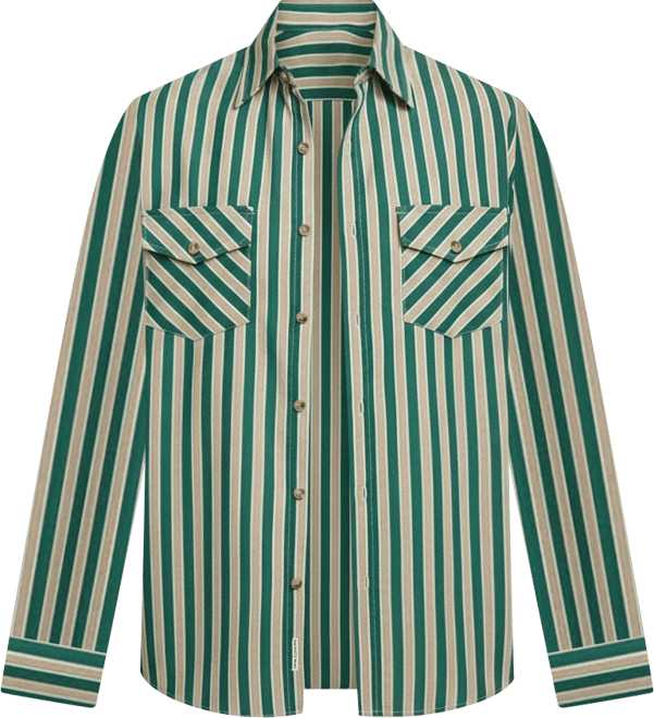 Men's Forest Green & Khaki Beige Candy Striped Oversized Shirt