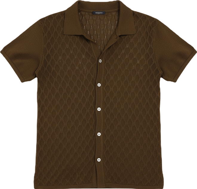 Men's Mocha Brown Harlequin-Textured Knit Shirt