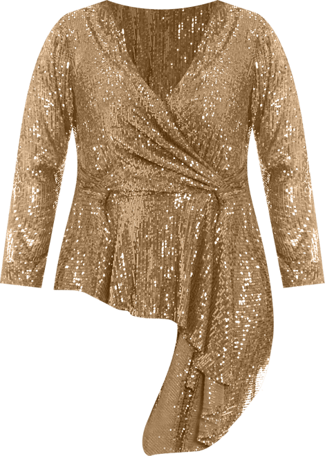 Plus Size Sequin Long Sleeve Twist Wrap Top