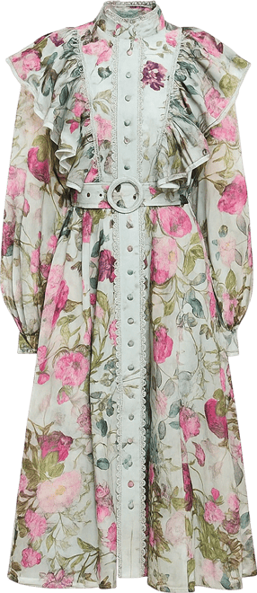 Women's Long Sleeve Printed Organza Shirt Dress