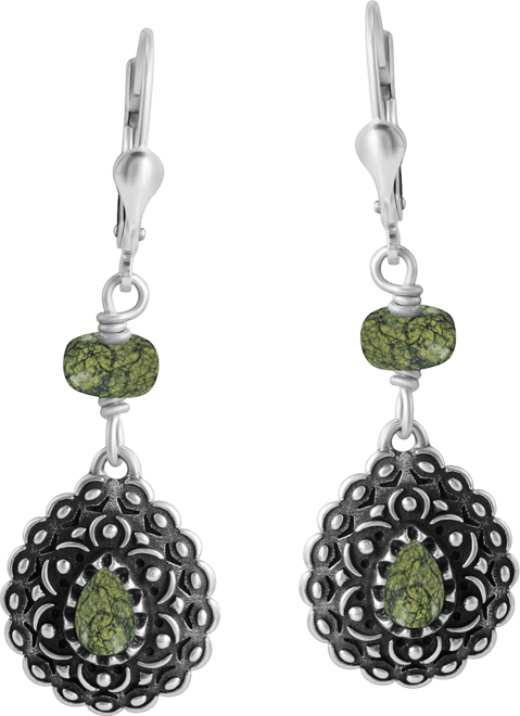 Sterling Silver Serpentine Pear-Shaped Concha Lever Back Earrings