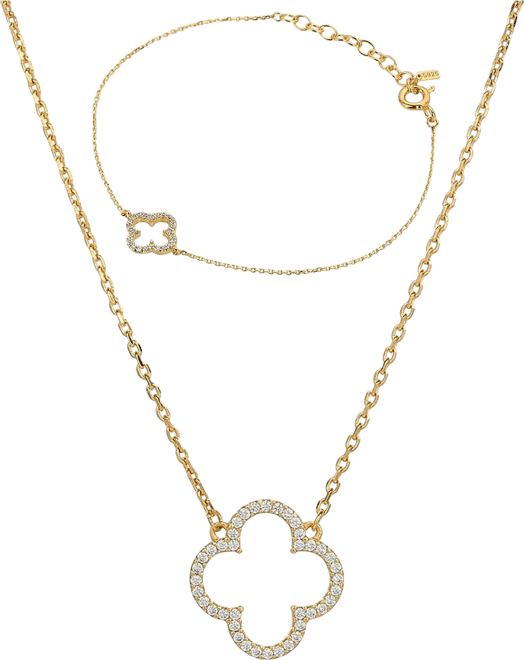 Sterling Silver 18k Gold Plated Aria Clover Necklace & Bracelet Set