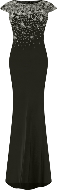 Crystal Embellished Jersey Fitted Cap Sleeve Gown