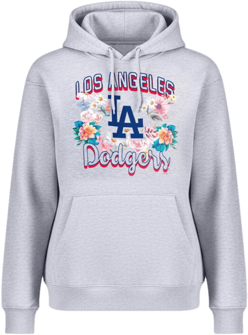 Women's Heather Gray Los Angeles Dodgers Flowers Graphic Pullover Hoodie