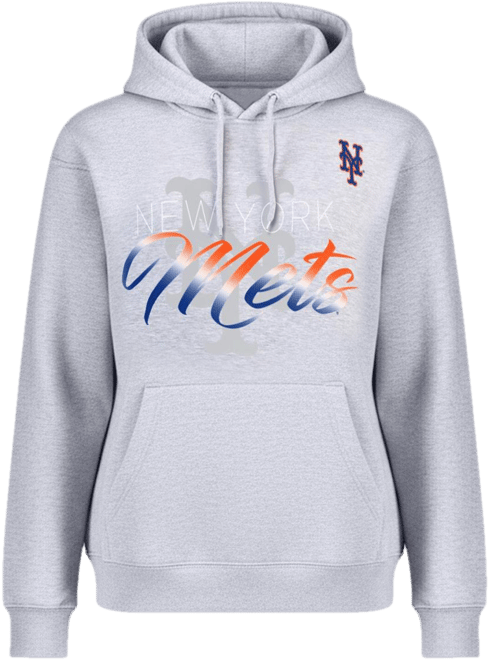 Women's Heather Gray New York Mets Shadow Logo Graphic Pullover Hoodie