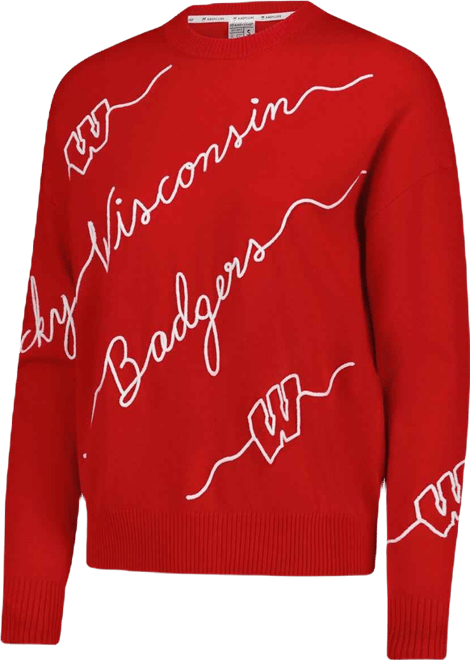 Women's Red Wisconsin Badgers Love Note Embroidered Pullover Sweater