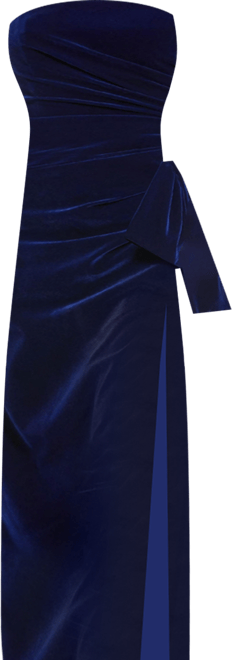 Women's Strapless High Slit Draped Velvet Gown
