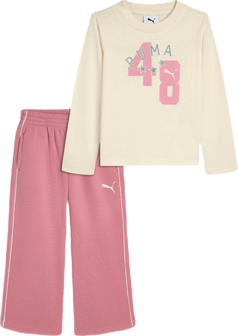 PUMA Matching Setss' Long Sleeve T-Shirt and Wide Leg Pants, Toddlers