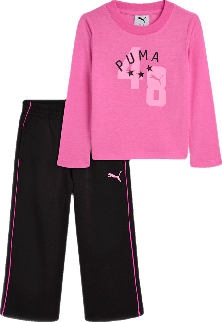 PUMA Matching Setss' Long Sleeve T-Shirt and Wide Leg Pants, Toddlers