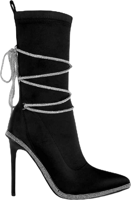 Dacia Rhinestones Strap Satin Calf Boots