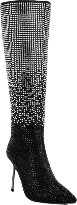 Orymple Shiny Rhinestone Studded Calf Boots