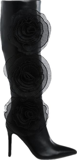 Chinkara Sheer Big Rose Detail Long Boots