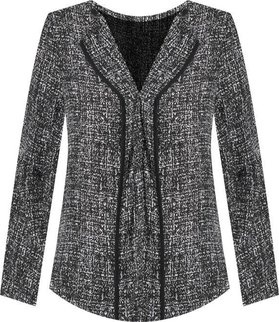 Women's Printed Contrast-Trim V-Neck Top