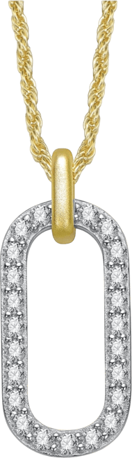 Two Tone with Clear Cubic Zirconia Drop Pendant Necklace