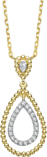 Two Tone with Clear Cubic Zirconia Tear Drop Pendant Necklace