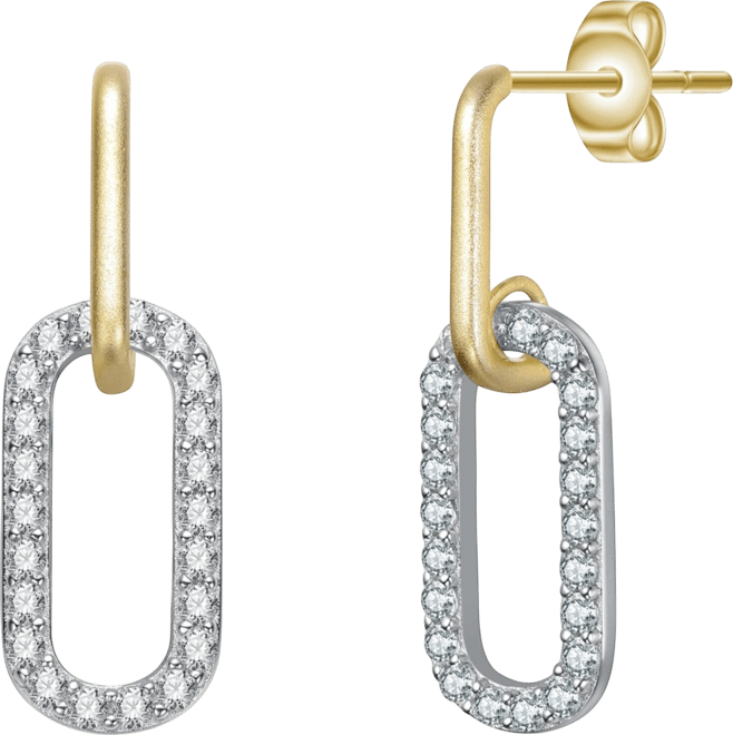 Two Tone with Clear Cubic Zirconia Drop Earrings