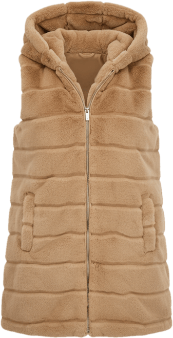 Women's Hooded Grooved 3/4 Faux Fur Vest