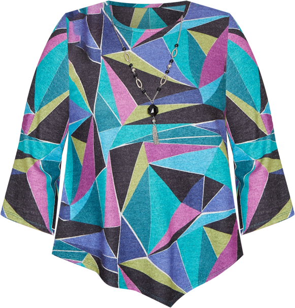 Women's Lake Champlain Abstract Stained Glass Top with Necklace