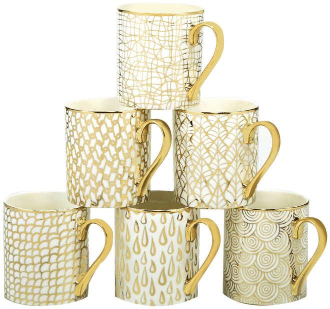 Certified International Set Of 6 Gold Plated Mugs