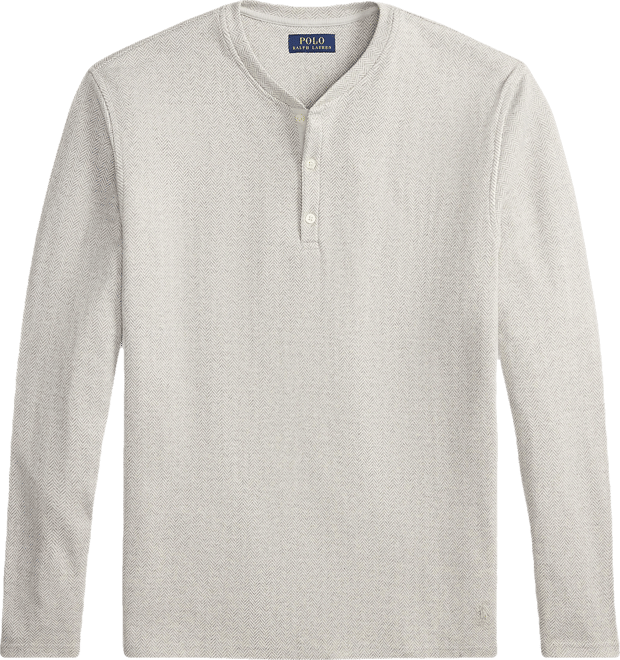 Men's Long Sleeve Herringbone Henley Sleep Shirt