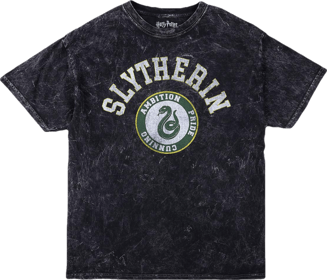 Men's Slytherin Varsity Black Vintage Mineral Wash Crew Neck Short Sleeve T-shirt-xxl