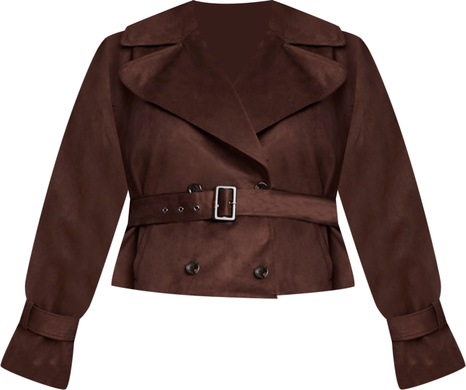 ELOQUII Women's Plus Size Cropped Faux Suede Trench Jacket Macy's