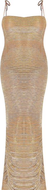 Women The Glint Gold Ruched Chiffon Long Maxi Dress
